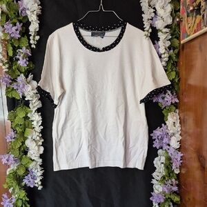 Willow Ridge Cream Tee with Black Polka-Dot Trim